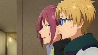 Izumi and Ritsu wait by Trickstar's hotel door (Road to Show)