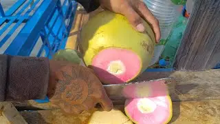 Pink Coconut - Unbelievable! Watch He Cut an Incredible Pink Coconut in Cambodia!