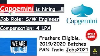#Capgemini Hiring Fresher 2021 | #SoftwareEngineer | B.E/B.Tech | 2019 & 2020 Outs| Fresher Eligible