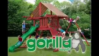 Gorilla Playsets Sun Climber I Swing Set w Sunbrella Brannon Redwood Canopy