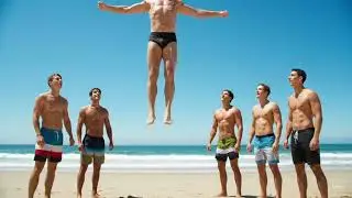 DEFYING GRAVITY: Muscular Older Man in Black Speedo 