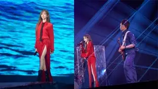 王心凌台北演唱会，身着红色高开叉长裙，优雅自信气场全开