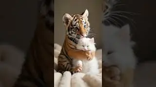 Tiger Cub and Fluffy Cat Share a Heartwarming Hug!