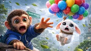Wind Explosion! Giant Balloons Drag the White Rabbit Away&mdash;Milo Chases!