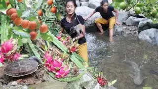 Survival in the forest Turtle hunting meets dragon fruit #food #chef #love #friends #Amazing #cookin