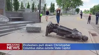 Protesters Pull Down Christopher Columbus Statue Outside State Capitol