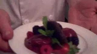 Wild Berry Sherbet, witha a chocolate wafer and fresh berries (cooking for dummys)