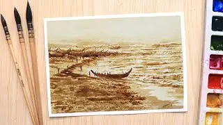 Coffee painting | Beautiful Seascape painting with only coffee powder and water