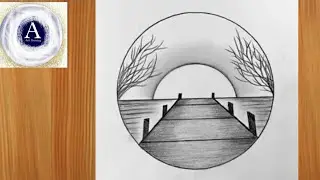 Pencil drawing in circle  | Easy drawing ideas for beginners | Pencil sketch scenery drawing