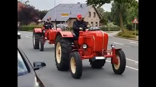 Porsche Diesel Kolonne. Oldtimer Porsche-Schlepper im Konvoi