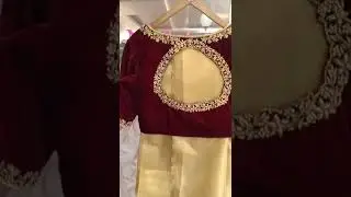 Cut shaped contrast velvet blouse for golden saree @ Nerikshas designer boutique Nagarabhavi ❤️