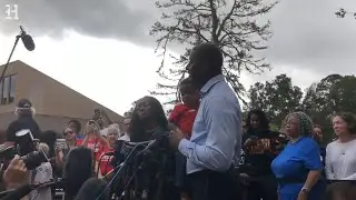 Tallahassee mayor Andrew Gillum speaks to reporters after casting ballot in midterm elections