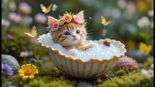Tiny Cat’s Luxury Bubble Bath in a Seashell – Too Cute to Handle!  #viral #funny #comedy #cat #cute