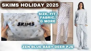 💙 Пижама-бойфренд SKIMS большого размера с принтом оленя Zen Baby Blue (вирусный обзор набора)