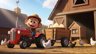 Monkey Tractor: Collecting Eggs & Helping with Farm Work | Animal Care 🐣🐒🚜