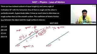There are two inclined surfaces of equal length (L) and same angle of inclination 45&deg; with the
