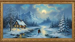 Frame TV Art With Music - TV Background Moonlit Winter Wonderland A Family Walking by a Frozen River