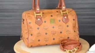 ilovekawaii C03222 - MCM Cognac Visetos PVC /Brown Leather Hand Bag 25 With Strap