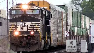 Norfolk Southern train, New NS 4568 AC44C6M, Lotsa Horn, 4 Engines, Intermodal load, Lemoyne, Pa.