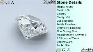 1 66ct G VS1 Round Brilliant Diamond   Excellent Cut