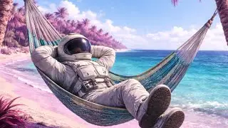 Lone Space Man 🧑‍🚀 Relaxing Beach Waves Sond & Lofi 🌊  Lofi Beats for Stress Relief, Sleep & Calm 1H
