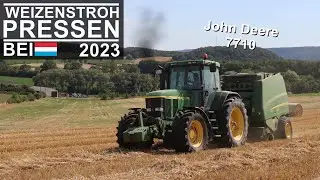 Stroh pressen | John Deere 7710 // John Deere 990 | Bei Luxemburg 2023
