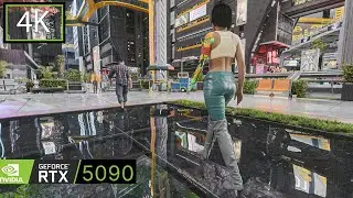 Cyberpunk 2077 Photorealistic Path Tracing Afternoon Rain Ambience Walk