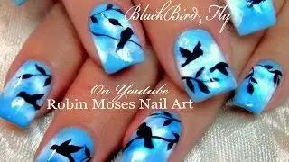 DIY Flying Black Bird Nails | Birds Nail Art Design Tutorial