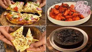 4 Easy Party Recipes at Home Under 6 Minutes | Pizza, Tandoori Chicken, Garlic Toast, Biscuit Cake