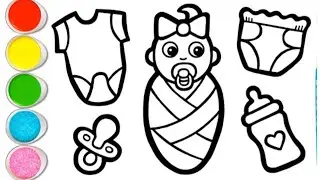 Draw and Color Baby Accessories | Baby, Feeder, Diaper, Dress & Pacifier Drawing for Kids
