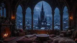 Crackling Fireplace & Howling Wind | Ancient Gothic Castle Ambience for Deep Sleep | 8 HOURS