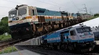 Single vs twin KJM EMD WDP 4D led red LHB trains on WR: YPR - BME AC vs YPR - BKN Express