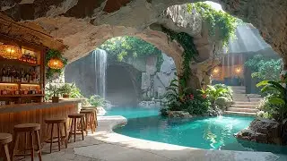 Hidden Cave Retreat - Smooth Jazz Vibes under a Tropical Canopy & Waterfall with Morning Light