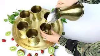 متجر أكافي آرت | طقم أكواب نحاسية مع إبريق | Set Of Copper Jug With Cups | 6 Bardaklı S&uuml;rahi Takımı