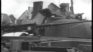 Soldiers of US 1st Division and tanks wait for advance to begin in  Marigny, Fran...HD Stock Footage