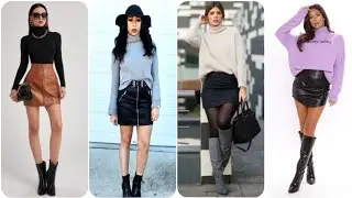 How to style oversized turtle neck sweater? with leather short skirts#2022 #2023 #leather #short