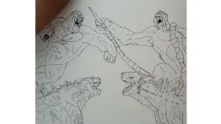 How to draw Godzilla x Kong vs Skar King x Shimo || step  by step || Godzilla x Kong The New empire