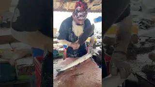 UNBELIEVABLE Gar Fish Cutting Skills at Beach Fish Market! 😱 FASTEST Fish Cutter Ever! #fishcutting