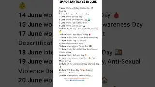 Important Days in June. #gkfacts #importantquestions