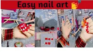 Latest white red nail art/Simple and Easy red nail art design muzdalfa Asmat 4455