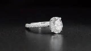 Natural Oval Cut  Under Halo 3 Row Micro Pave Diamond Engagement Ring - GIA Certified