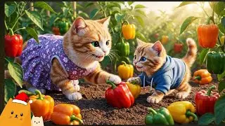Mama Cat and Kitten Harvest Bell Peppers to Delight Homeless Foxes 🐱🫑