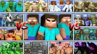 Геробрина против всей команды мутантов в битве мобов в Minecraft.
