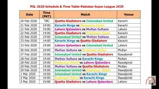 Schedule for PSL 5 || PSL 2020 || Complete schedule