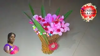 Flower vase using broomstick || coconut leaf rib