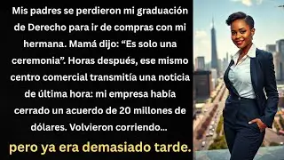 “Mujer triunfante en su graduación y éxito empresarial, mientras sus padres llegan tarde.”