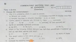 12th Std chemistry First Mid-Term Test Question paper 2021