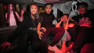 DRIVE THRU THE LAST PASSENGER IN THE HAUNTED HOUSE!! THE PUBLIC RIDE IS SO SCARY!!