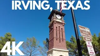 [4K] Walking Tour Irving, Texas - Heritage District / Main St / Heritage clock tower #Irving #train
