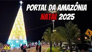Passeio pelo PORTAL DA AMAZÔNIA a noite com decoração de natal. 🌅
